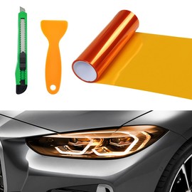 Sylvil Car Headlight Vinyl Film Sticker Sheet Roll, 12"×48" Self-Adhesive Sticker for Tail Lights Fog Lights, Air-Release Wrap Film Roll with Squeegee & Cutter, Car Accessories (Orange)