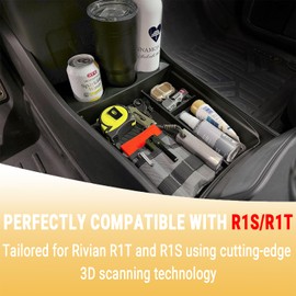 Lower Center Console Organizer with Expanded Cupholders for Rivian R1T/R1S 2022 2023 2024 2025 Floor Console Organizer, Console Storage Box Interior Rivian r1t Accessories
