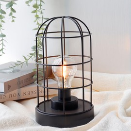 JHY DESIGN Vintage Battery Operated Lamp 10''H Decorative Table Lamp Metal Cage Cordless Lamps with LED Bulb for Home Decor Living Room Bedroom Kitchen Wedding Patio Indoor