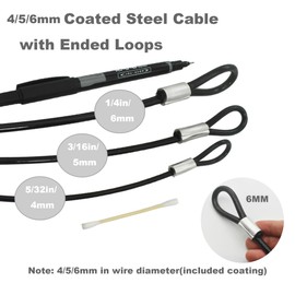 Bytiyar 4FT 5mm Stainless Security Cables Tether,Braided Steel Vinyl Coated Safety Strap Luggage Lock,Flexible Wire Lead Chain Leash with Double Loops, Black 4Pcs