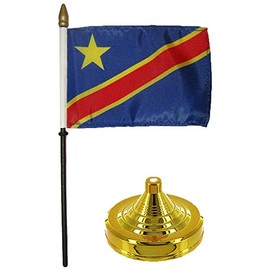 MWS Democratic Republic of Congo 4"x6" Flag Desk Wood Table Stick Staff Gold Base