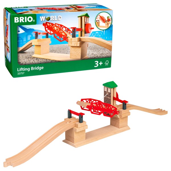 BRIO 33757 Lifting Bridge | Toy Train Accessory with Wooden Track for Kids Age 3 and Up, Red