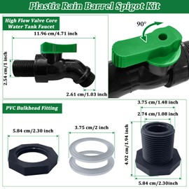 Plastics Rain Barrel Spigot Kit, High Flow Valve Core Water Tank Faucet+PVC Bulkhead Fitting,3/4 NPT to 3/4 GHT Rain Barrel Spigot for Plastic Bucket rainwater Drum Container Downspout Collector in