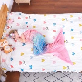 Catalonia Mermaid Blanket for Children Girls Adults Mermaid Fin Cuddly Blanket Sofa Blankets All Seasons Sleeping Bag Fleece Blanket Home Outdoor 155 x 48 cm