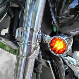DREAMIZER Chrome Motorcycle Turn Signals 15 LEDs Bullet Front Rear Indicator Lights Amber Red Light Compatible with Harley Cruiser Softail StreetBike Chopper Bobber Cafe Racer