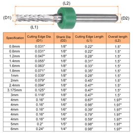 HARFINGTON 10pcs End Mill Bits 2.4mm Solid Carbide CNC Router Bits Engraving Cutter Tools for PCB Circuit Board Milling Machine Wood Carving, 1/8" Straight Shank