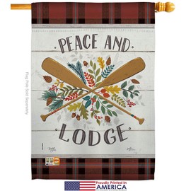 Peace And Lodge Garden House Flags Kit Outdoor Rustic Lake Cabin Moose Wildlife Adventure Forest Small Decorative Gift Yard Banner Made In USA 28 X 40