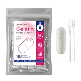 Pure White Size 0 Empty Gelatin Capsules (100 Count) - DIY Filling Gel Caps with 2 Filling Spoons for Capsule