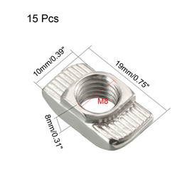 sourcing map Sliding T Slot Nuts, M8 Half Round Roll in T-Nut for 4545 Series Aluminum Extrusion Profile, Carbon Steel Nickel-Plated, Pack of 15