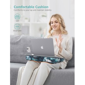 Lap Desk, Lap Desk with Cushion, Fits up to 15.6-inch Laptop, Pillow Designed, Portable Laptop Stand with Tray, Pad & Phone Holder, Home Office for Bed/Couch/Car/Reading/Writing, MillHome (S, Waves)