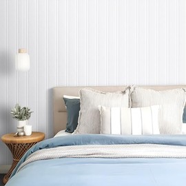 YENHOME 17.5"X118" Faux Beadboard Wallpaper Peel and Stick White Grey Beadboard Wallpaper for Bathroom Ceiling Removable Wainscoting Peel and Stick Wall Paper No Textured Contact Paper for Cabinets
