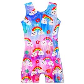 Girls Leotards for Gymnastics Size 6-7 Years Old Shiny Colorful One Piece Tumbling Tank Rainbow Unitards