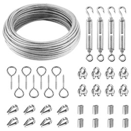 Homvvi Wire Rope 3 mm, 20 m Wire Rope Trellis Set - Turnbuckles Stainless Steel Cable with Eyelets Swivel Rope Clips for Climbing Plants, Curtains, Lighting and Hanging