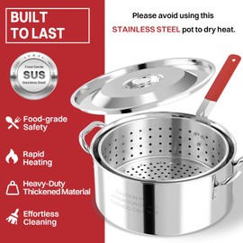 10QT Stainless Steel Deep Fryer with Basket | Fish Fryer | Frying Pot with Lid, Fryer Tong & Thermometer | Not Compatible with Induction or Electric Stoves | Perfect for Outdoor Use | Dishwasher Safe