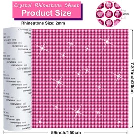 Outus 60750 Pieces Bling Bling Rhinestone Sheet 59 x 7. 87 Inch Glitter Crystal Diamond Self Adhesive Rhinestone Sticker Vinyl Wrap Gem Stickers for DIY Home Car Arts Craft Event Decoration(Pink)