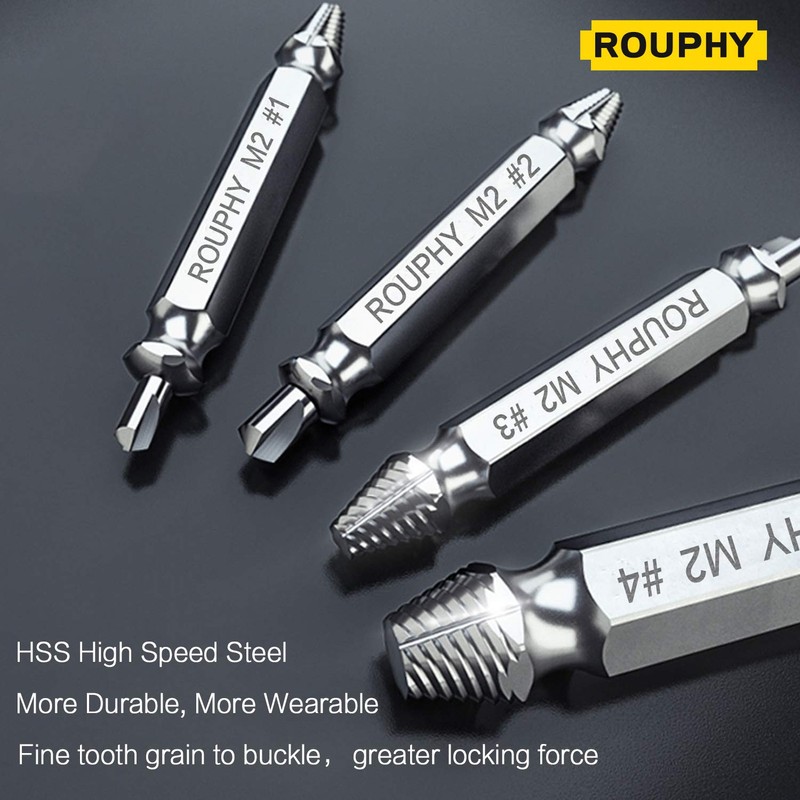 ROUPHY Damaged/Stripped Screw Extractor Set, Broken Bolt Remover, Made from