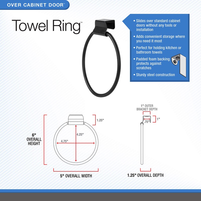 Spectrum Diversified Towel Ring, over the Cabinet Door, Brushed Nickel