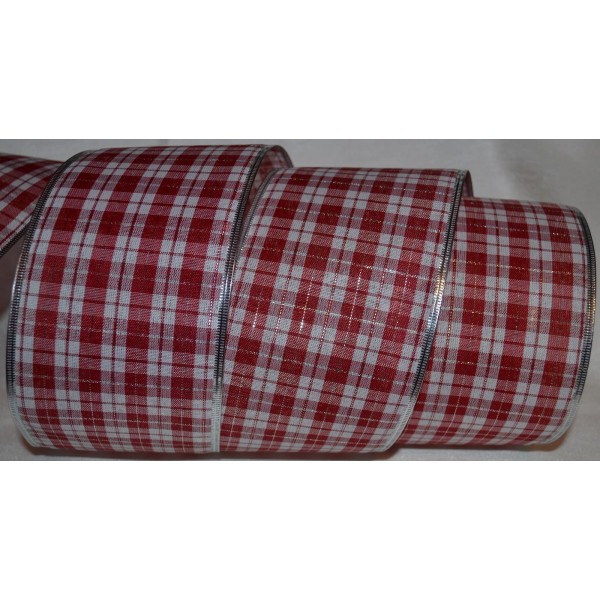 Wired Ribbon~Red Plaid~White~Si