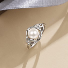 AENEAS Pearl Ring Sterling Silver Pearl Rings for Women Real Natural Freshwater Adjustable Open Pearl Ring Jewellery Gifts for Women