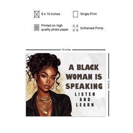 Black Woman Motivational Wall Art - Inspirational Quotes Wall Decor - African American Art - positive Black Empowerment - Black American Girl inspiring Decor - Encouragement Gifts for Women