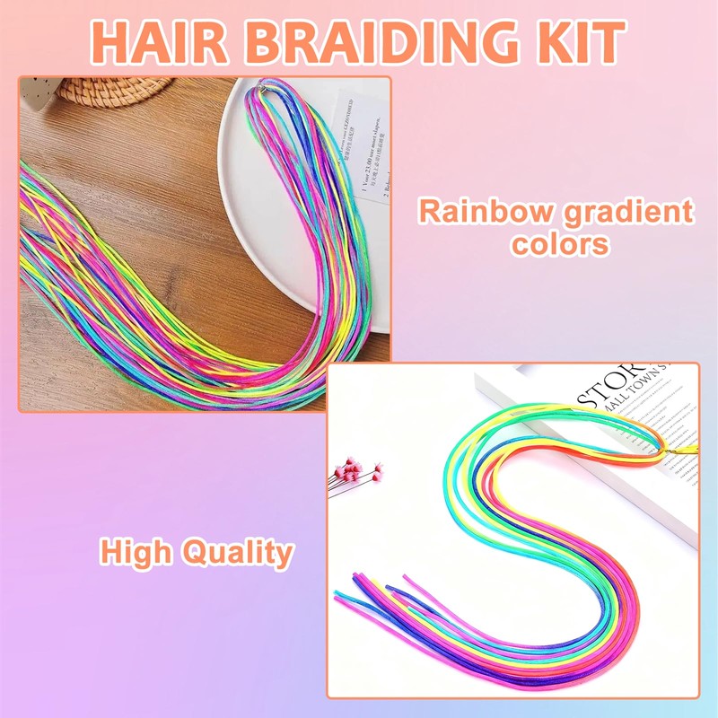 80PCS Hair Braiding Thread, Rainbow Gradient Hair Wraps String for