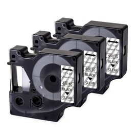 Meritom Compatible Clear Tape for DYMO D1 Label Tape 12mm 45010 S0720500 Black on Clear Label Maker Refills 12mm x 7m Work for Dymo LabelManager 160 210D 360D 420P 450D 500TS LabelPoint 100 150,3-Pack