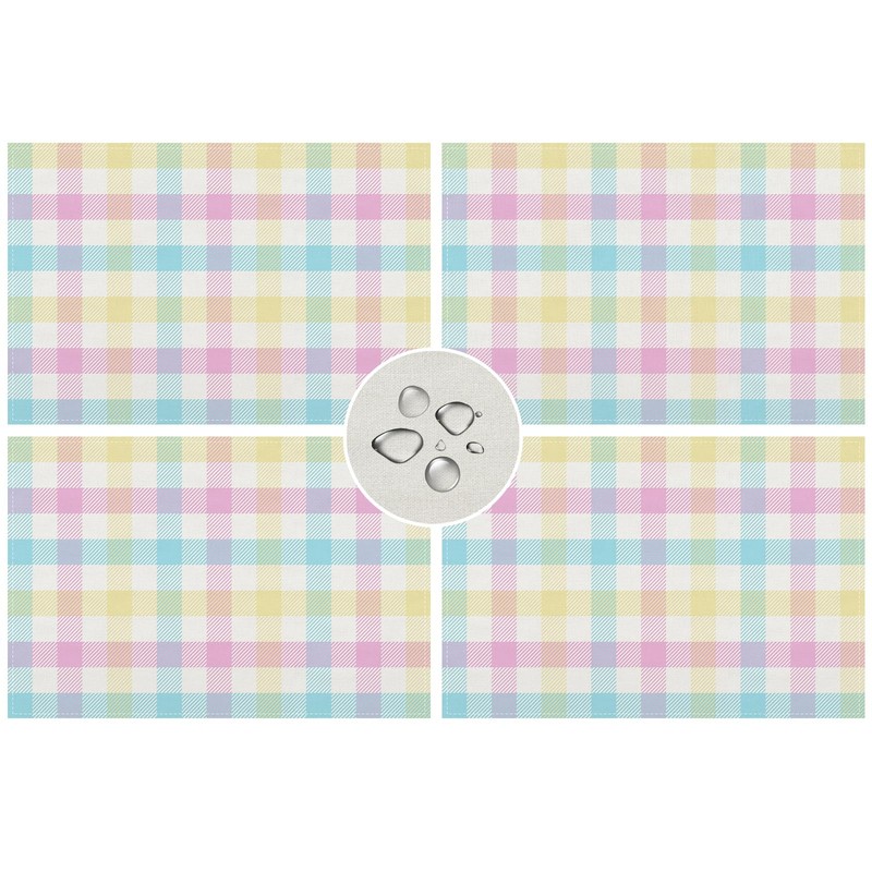 Linen Spring Placemats Set of 4 Buffalo Check Plaid Easter