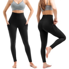 Leafigure 2 Pack Leggings with Pockets for Women, High Waisted Soft Leggings for Yoga Gym Black XXL