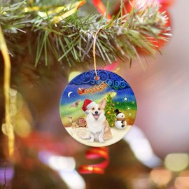Christmas Ornament 2024-Cute Cardigan Welsh Corgi Round Christmas Tree Ornaments Keepsake Home Decor for Your Xmas Tree Ceramic Ornament 3" with a Gift Box