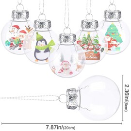 Pack of 12 Fillable Christmas Baubles, Transparent Christmas Tree Baubles, 6 cm Christmas Baubles, Christmas Tree Decorations, Plastic Christmas Tree Decorations, Christmas Decoration Baubles
