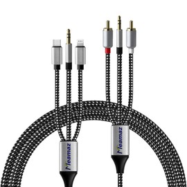 Meamaz 6.56FT MFi Certified 5-in-1 Lightning to RCA Audio Cable,Hi-Fi Sound RCA Stereo Connector for Car，RCA Male to 3.5mm Male Use for Power Amplifier,Home Theater,Speaker (Lightning Compatible)