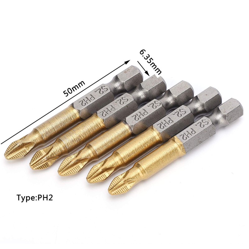 5pcs 50mm PH2 Cross Head Screwdriver Drill Bits Set Anti-skid