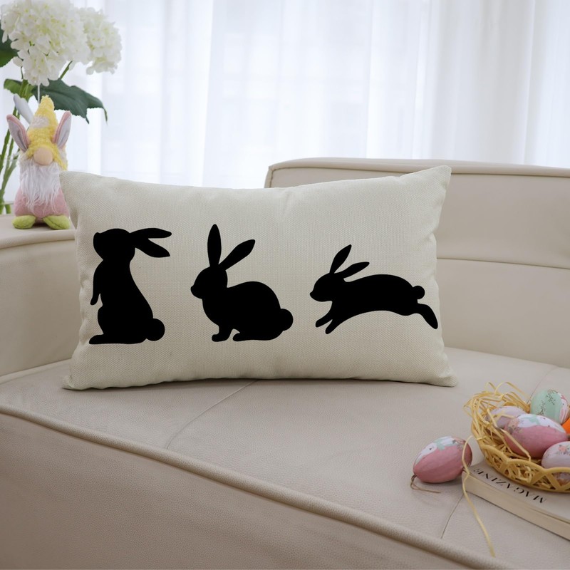 Ogiselestyle Easter Jumping Bunny Throw Pillow Cover, 12 x 20