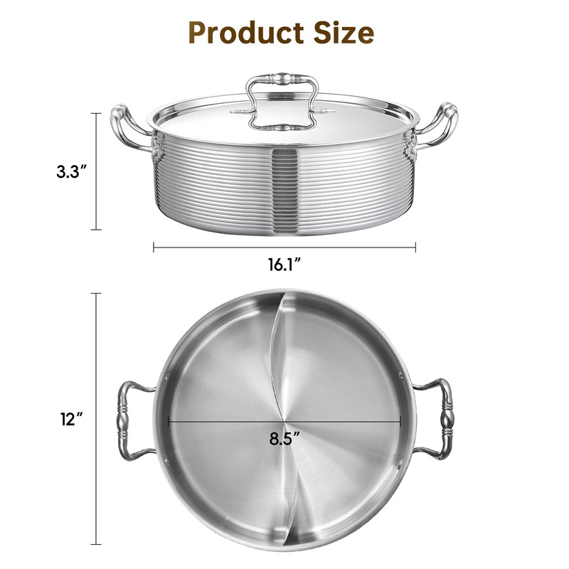 DELARLO 8QT Stainless Steel Hot Pot Induction Shabu Shabu Pot