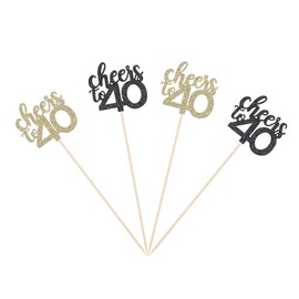 Cheers to 40 Centerpiece Sticks Black and Gold Glitter Table Toppers 40th Birthday Anniversary Celebrating Party Dessert Bar Decorations - Pack of 10
