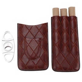 Cigar Case 3 Fingers Portable HandMade Exquisite Cigar Holder with Stainless Steel Cutter