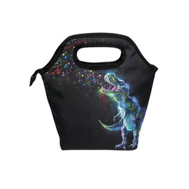 Naanle Glowing Dinosaur Insulated Zipper Lunch Bag Cooler Tote Bag for Adult Teens Kids Girls Boys Men Women, Animal Dinosaur Lunch Boxes Lunchboxes Meal Prep Handbag for Outdoors School Office