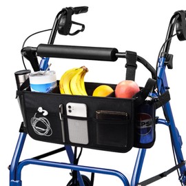 Riyitauto Upgraded Walker Basket Walker Accessories with Cup Holder, Fit for Walker and Roller Walker Baskets Most Walkers- Folding Walker,High-Capacity & Anti-Tip Base-Ideal Elderly Gift for Home