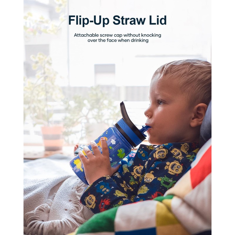 BUZIO Toddler Stainless Steel Drinking Bottle with Straw Leak-Proof Pack