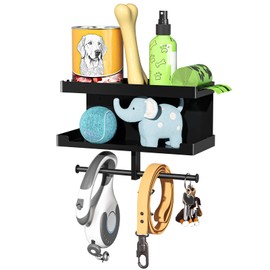 Dog Coat Rack with Shelf, Dog Lead Holder Wall, Black Wall Holder for Dog Lead, Metal Dog Wardrobe Key Holder, for Dog Lead, Training Treats, Chew Toy, Keys, Large