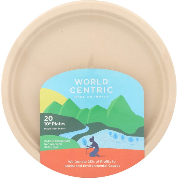 World Centric Wheat Straw/Bagasse Compostable 10-Inch Fiber Ripple Edge Plate, 20-Piece