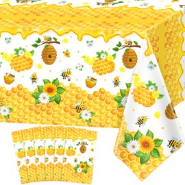 6 Pack Bee Tablecloth Happy Bee Day Table Cover Rectangle Honey Bees Table Cover 51 x 86 Inch for Bees Theme Baby Shower Birthday Party Decoration