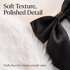 2Pair Cute Bunny Plush Lop Ears Hair Clip,Kawaii Rabbit Furry Ears Ribbon Bow-knot Women Hair Clamp Hairpin Cosplay Headwear Hair Accessories (Black)