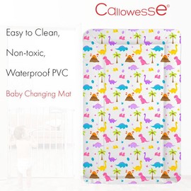Callowesse Baby Changing Mat 76x45cm. Waterproof, Wipe Clean, Raised Edges, Portable and Foldable – Colourful Dinos