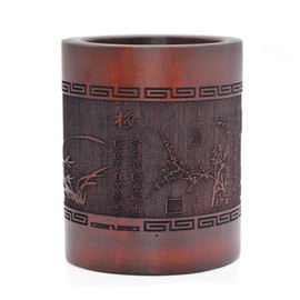 Medifier Vintage Chinese Bamboo Wood Desk Pen Pencil Cup Holder (plum blossoms, orchid, bamboo and chrysanthemum)