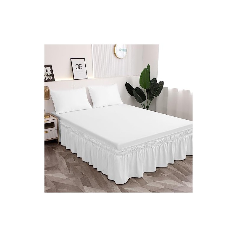 Toodou White Bed Skirt 16 Inch Drop Dust Ruffle Only,