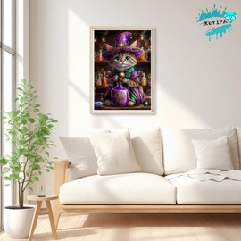 KEYIFA Diamond Art Kits for Adults, DIY Diamond Painting Alchemist Cat, Round Full Drill, 5D Fantasy Diamonds Dots Mosaic Painting, Gem Arts Craft for Home Wall Decor Gifts, 30x40cm