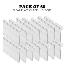 Performore 50 Pack of Clear Plastic Label Holders in a Resealable Bag, 6x4cm Transparent Label for Wire Shelves and Retail Rack Storage Bin Supermarket Shop