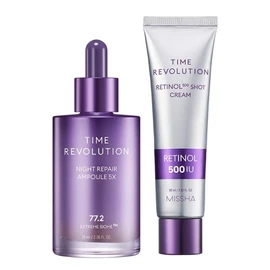 Missha Time Revolution Night Repair Purple Ampoule 5X 70ml + Retinol 500 Shot Cream 60ml / 미샤 타임 레볼루션 나이트 리페어 보랏빛 앰플 5X 70ml + 레티놀 500샷 크림 60ml