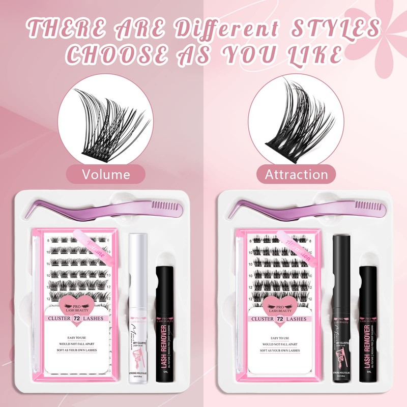 DIY Lash Extension Kit Cluster Lashes Kit with 72 Pcs